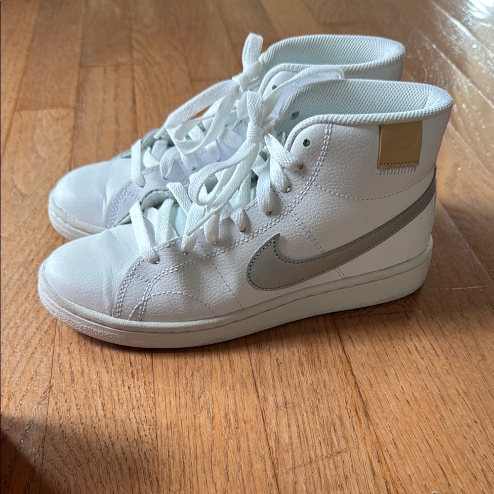 White and Silver High-Top Sneakers